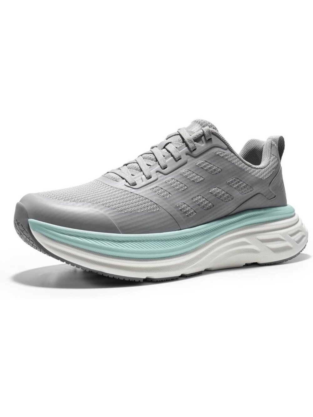Women's Grey Breathable Walking Shoes Lace Up No Heel Round Toe Athletic Sneaker
